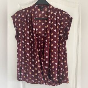 Burgundy wrap, blouse with front bubble detail